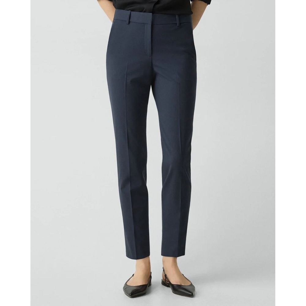 Theory Treeca Pant Good Wool 12 Nocturne Navy Blue Slim Cropped Pull On Trousers